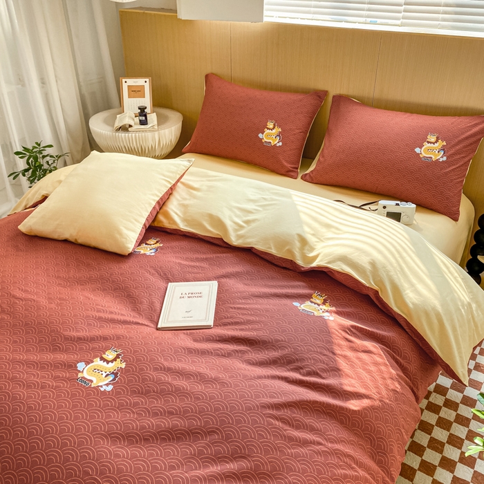 91家纺网 家纺一手货源 找家纺 帅露家纺 2025开春新品全棉喷气13070小清新印花纯棉全棉四件套 飞龙乘云