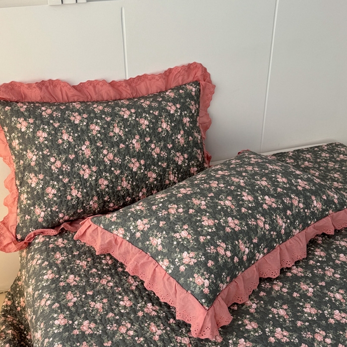 91家纺网 家纺一手货源 找家纺 添越 2024新款纯棉砂洗床盖暗香玫瑰