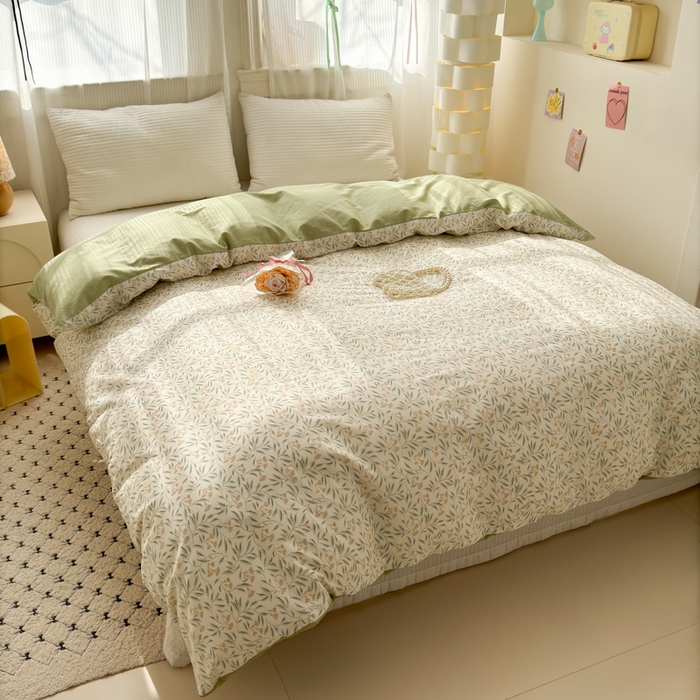 91家纺网 家纺一手货源 找家纺 清雅福 2025全棉13372小清新四件套和单被套早春系列第二批--单被套 绿茵