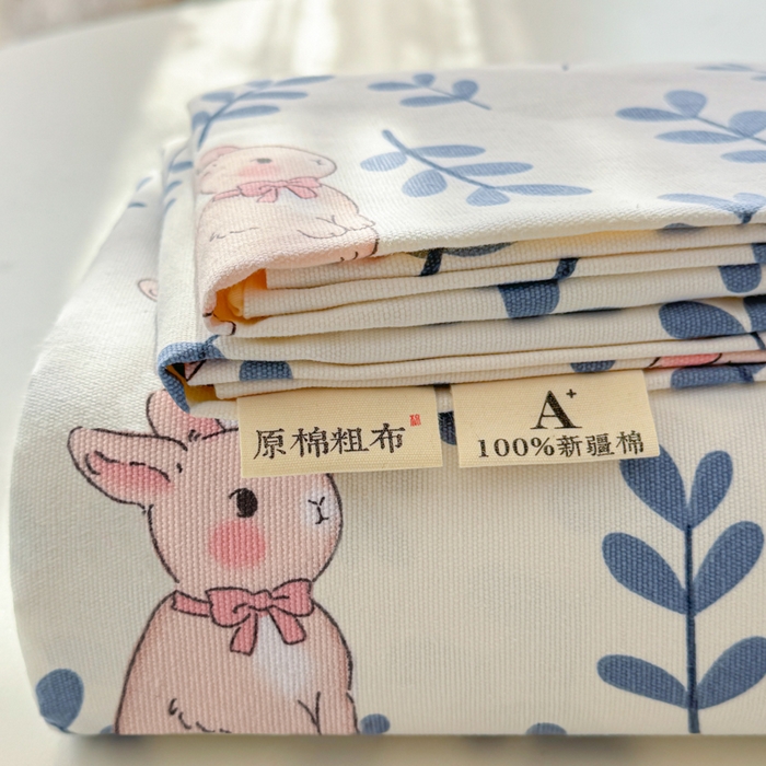 91家纺网 家纺一手货源 找家纺 眠博士2025新款全棉老粗布枕套 老粗布枕套-绿叶兔