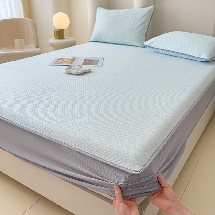 91家纺网 家纺一手货源 找家纺 小萌虎 2025新款冰豆豆凉席 床笠款 深蓝