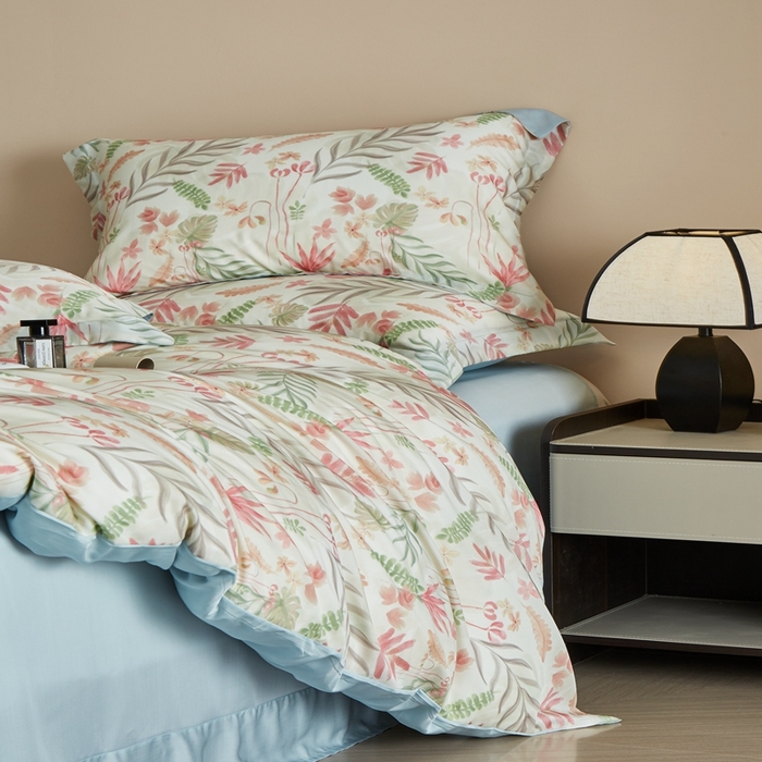 91家纺网 家纺一手货源 找家纺 顾家家居 2025新款莱塞尔数码印花四件套 素瑾