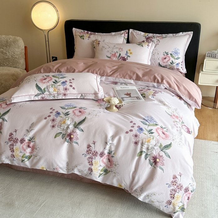 91家纺网 家纺一手货源 找家纺 格里芬家纺 2025新款全棉四件套13376纯棉印花四件套 暗香-粉