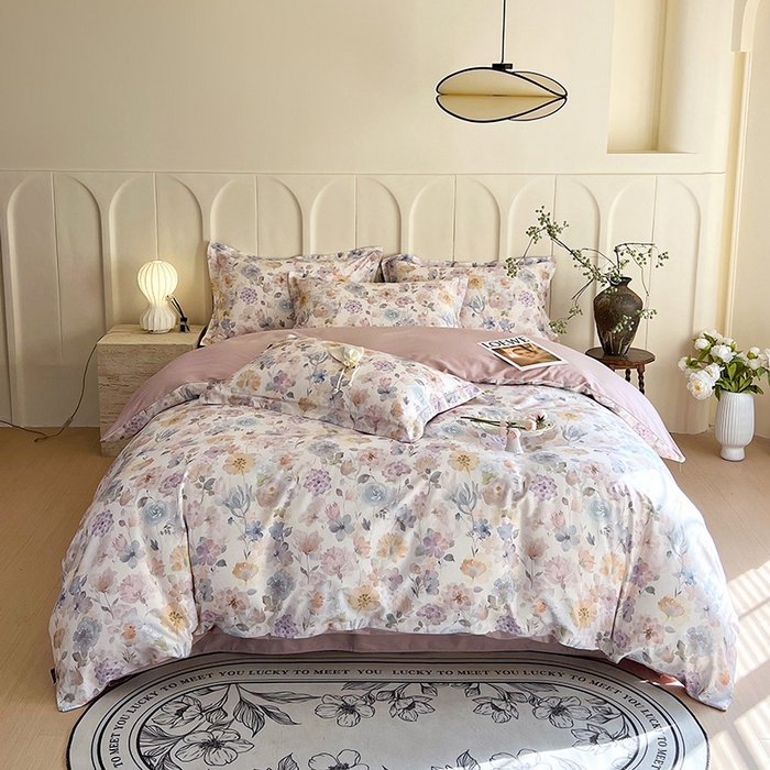 91家纺网 家纺一手货源 找家纺 梧桐树 2025新款100%全棉60S长绒棉套件 S32珍珠少女-米