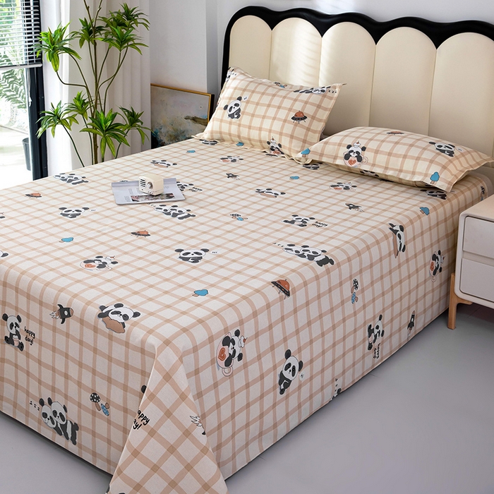 91家纺网 家纺一手货源 找家纺 帛洵2025新款原棉老粗布床单 快乐熊猫