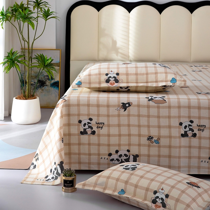 91家纺网 家纺一手货源 找家纺 帛洵2025新款原棉老粗布床单 快乐熊猫