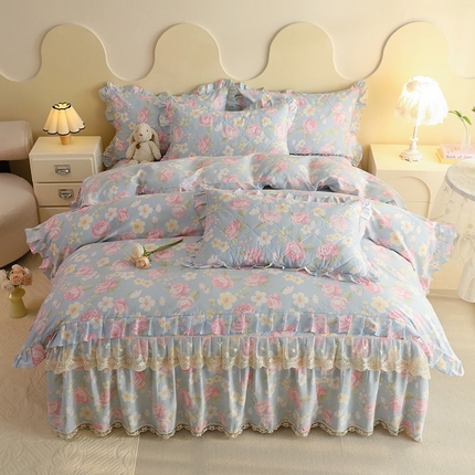 91家纺网 家纺一手货源 找家纺 （总）美达家纺 2025新款全棉印花半夹棉床裙四件套