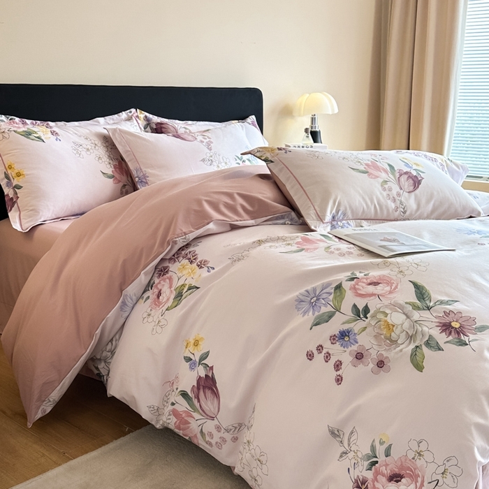 91家纺网 家纺一手货源 找家纺 格里芬家纺 2025新款全棉四件套13376纯棉印花四件套 暗香-粉