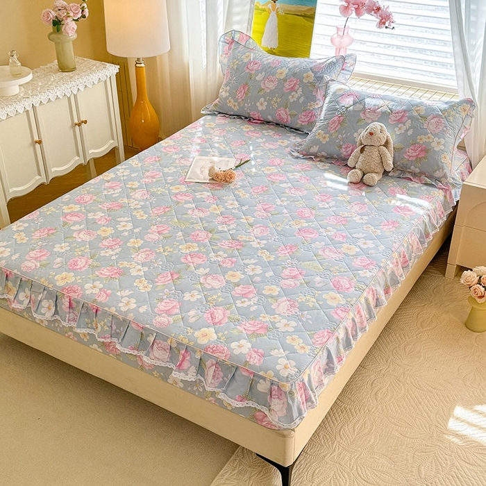 91家纺网 家纺一手货源 找家纺 美达家纺 2025新款全棉印花夹棉床笠 纷然花朵