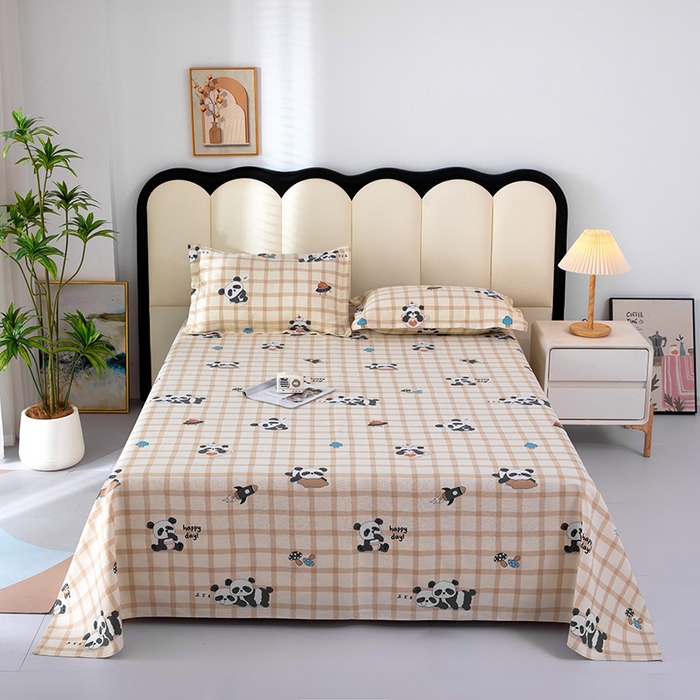 91家纺网 家纺一手货源 找家纺 帛洵2025新款原棉老粗布床单 快乐熊猫