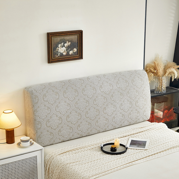 91家纺网 家纺一手货源 找家纺 逐日沙发套 2025新款提花绒床头罩-欧艺 浅灰