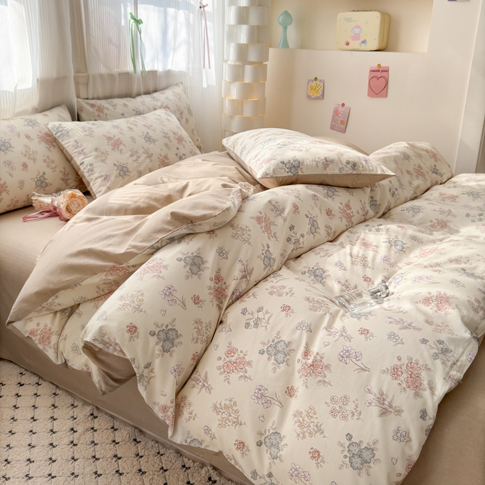 91家纺网 家纺一手货源 找家纺 清雅福 2025全棉13372小清新四件套和单被套早春系列第二批--单枕套 夜伴花香·米