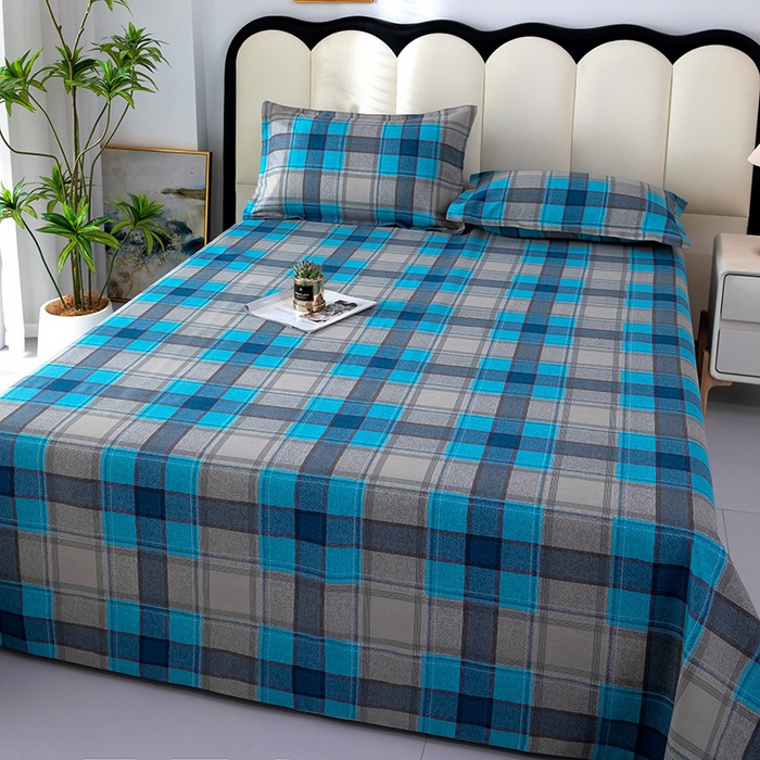 91家纺网 家纺一手货源 找家纺 帛洵2025新款原棉老粗布床单 灰蓝格