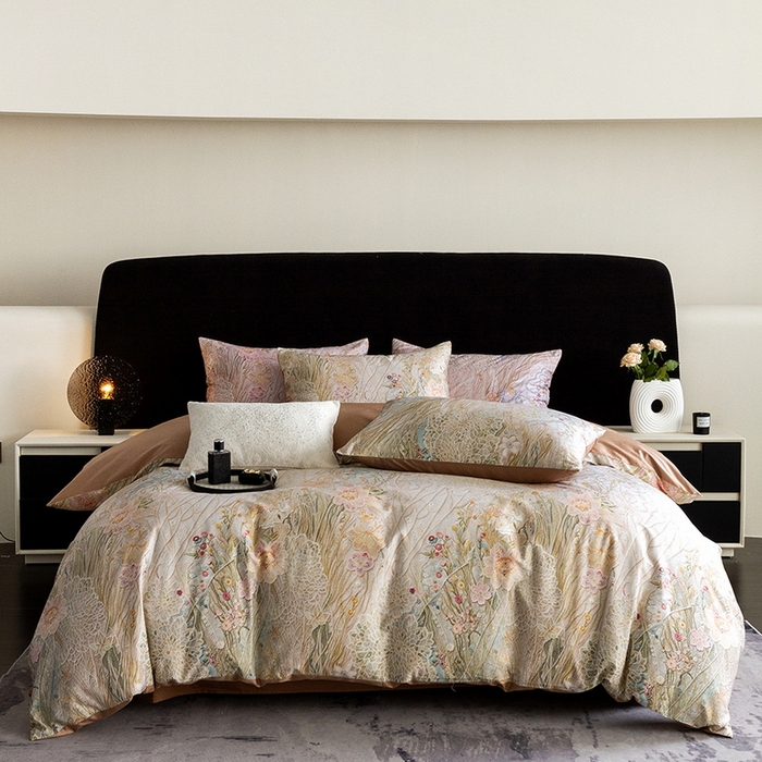 91家纺网 家纺一手货源 找家纺 立奥被业 2025新款60S数码印花四件套四件套 秘境咖