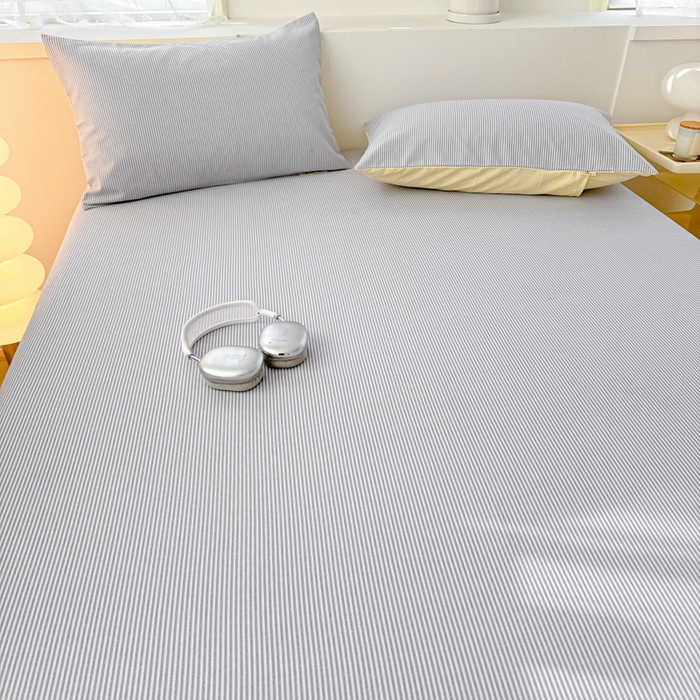 91家纺网 家纺一手货源 找家纺 眠博士2025新款全棉老粗布床笠 老粗布床笠-细条灰