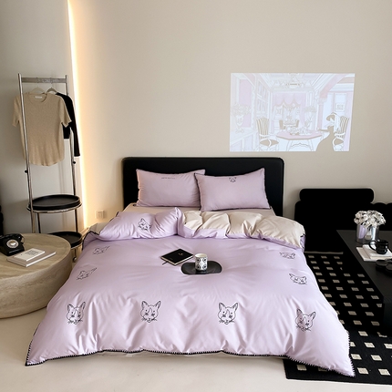 赫帛 2025新款赫本猫联名系列四件套-韩系三角针 紫色