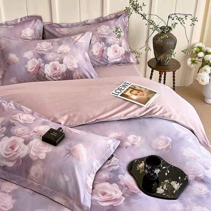 91家纺网 家纺一手货源 找家纺 梧桐树 2025新款100%全棉60S长绒棉套件 S30韵彩-紫