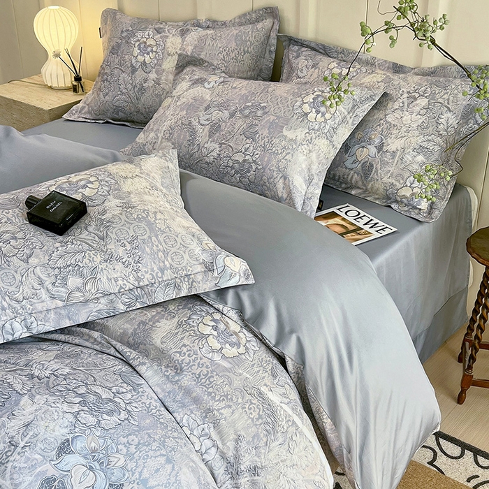 91家纺网 家纺一手货源 找家纺 梧桐树 2025新款100%全棉60S长绒棉套件 S26魅影-蓝