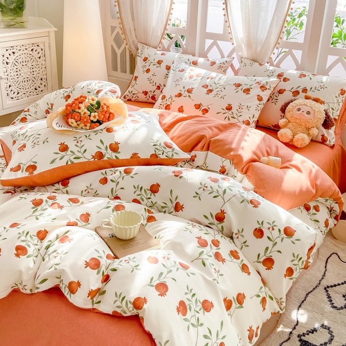 91家纺网 家纺一手货源 找家纺 帅露家纺 2025开春新品全棉喷气13070小清新印花纯棉全棉四件套 红了石榴