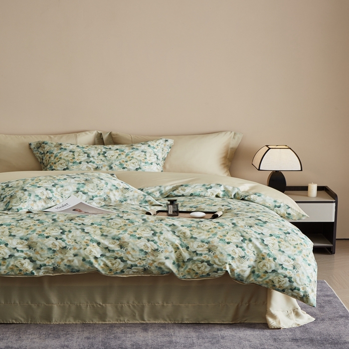 91家纺网 家纺一手货源 找家纺 顾家家居 2025新款莱塞尔数码印花四件套 青梧