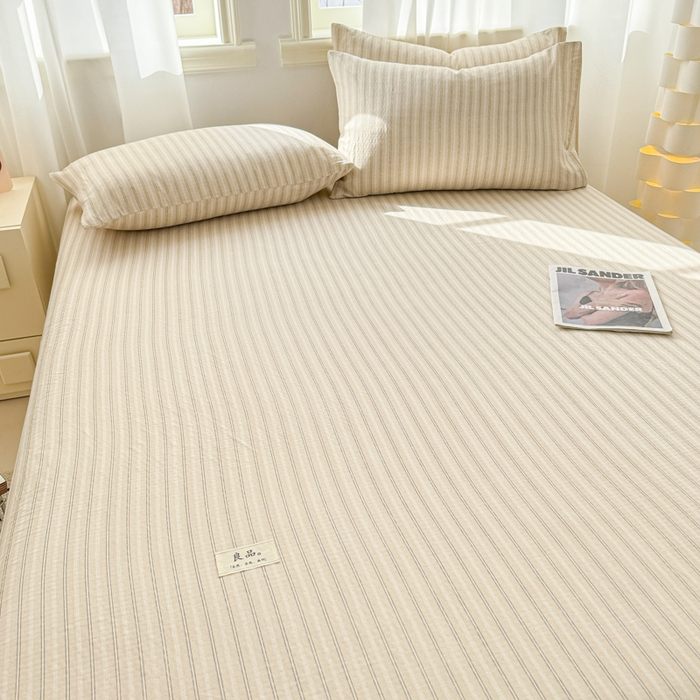 91家纺网 家纺一手货源 找家纺 眠博士2025新款 全棉双层纱 单床笠 双层纱床笠-灰咖条