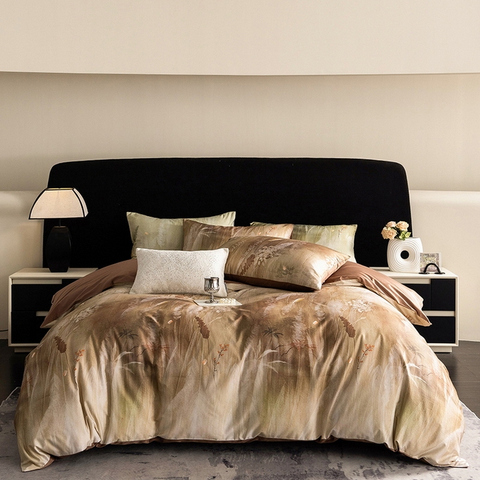 91家纺网 家纺一手货源 找家纺 立奥被业 2025新款60S数码印花四件套四件套 漠然咖