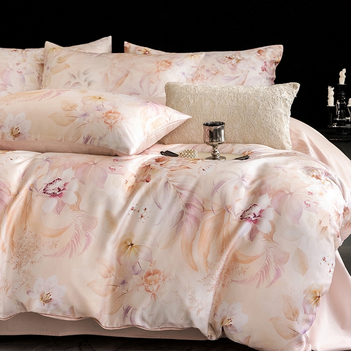 91家纺网 家纺一手货源 找家纺 立奥被业 2025新款60S数码印花四件套四件套 云馥-粉