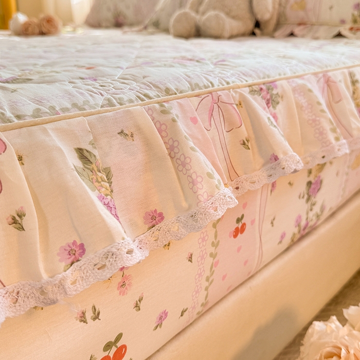 91家纺网 家纺一手货源 找家纺 美达家纺 2025新款全棉印花夹棉床笠 少女心结