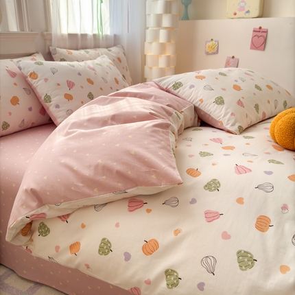 清雅福 2025全棉13372小清新四件套和单被套早春系列第二批--四件套 南瓜佳人