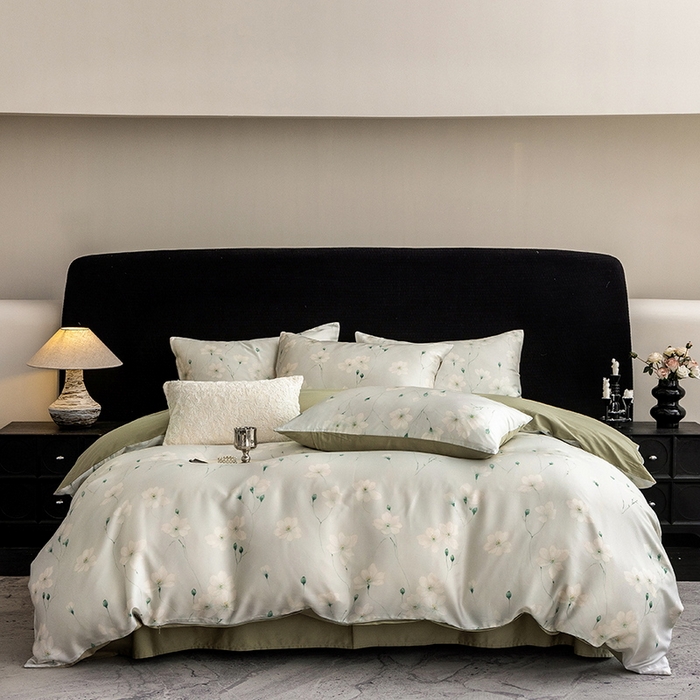 91家纺网 家纺一手货源 找家纺 立奥被业 2025新款60S数码印花四件套四件套 沁语-绿