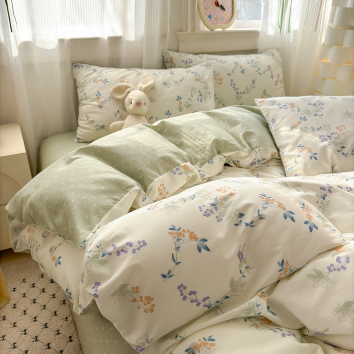 91家纺网 家纺一手货源 找家纺 清雅福 2025全棉13372小清新四件套和单被套早春系列第二批--四件套 硕果累累