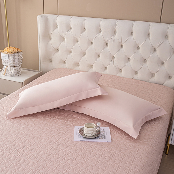 91家纺网 家纺一手货源 找家纺 金喜2025新款100支全棉枕套宽边工艺100S长绒棉枕头套-莫兰迪色系 白桃粉