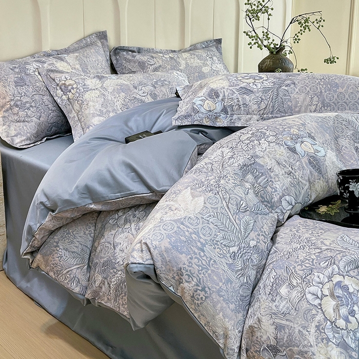 91家纺网 家纺一手货源 找家纺 梧桐树 2025新款100%全棉60S长绒棉套件 S26魅影-蓝