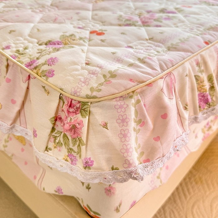 91家纺网 家纺一手货源 找家纺 美达家纺 2025新款全棉印花夹棉床笠 少女心结