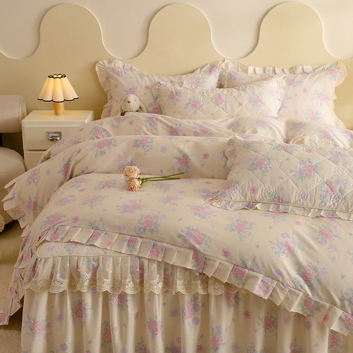 91家纺网 家纺一手货源 找家纺 美达家纺 2025新款全棉印花床裙四件套 幽香私语黄