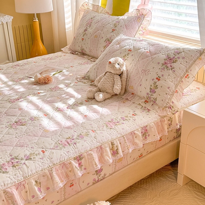 91家纺网 家纺一手货源 找家纺 美达家纺 2025新款全棉印花夹棉床笠 少女心结