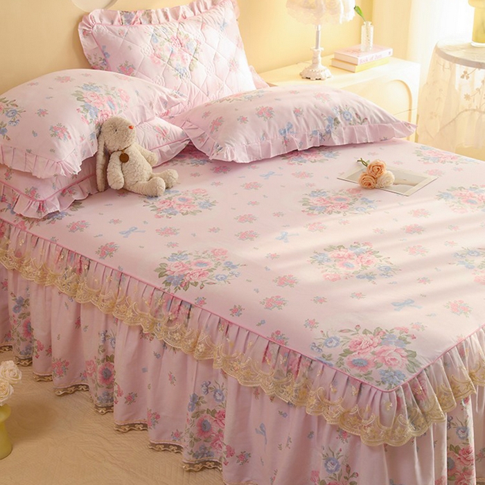 91家纺网 家纺一手货源 找家纺 美达家纺 2025新款全棉印花单床裙 夏花依旧