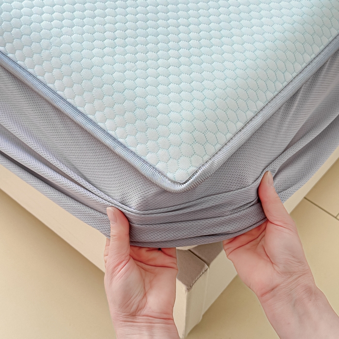 91家纺网 家纺一手货源 找家纺 小萌虎 2025新款冰豆豆凉席 床笠款 深蓝