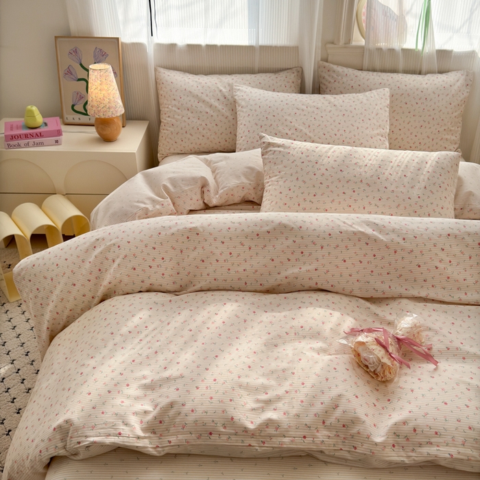 91家纺网 家纺一手货源 找家纺 清雅福 2025全棉13372小清新四件套和单被套早春系列第二批--四件套 朴之风