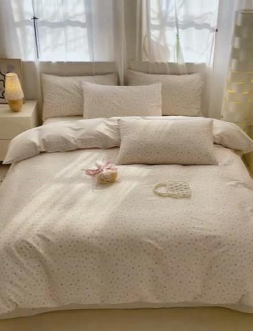 91家纺网 家纺一手货源 找家纺 清雅福 2025全棉13372小清新四件套和单被套早春系列第二批--四件套 朴之风