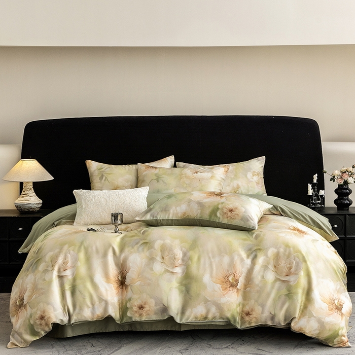 91家纺网 家纺一手货源 找家纺 立奥被业 2025新款60S数码印花四件套四件套 微澜-绿