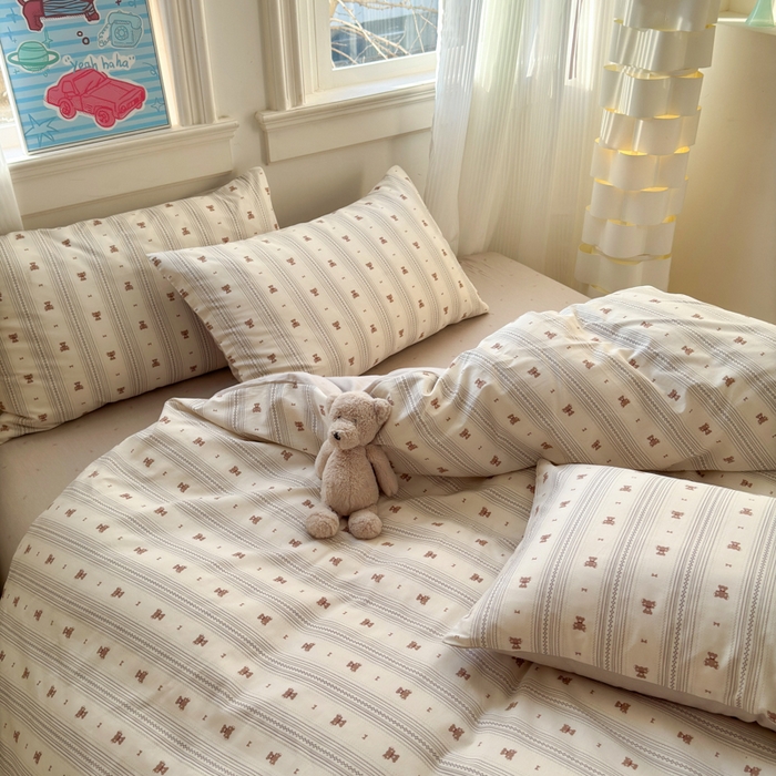 91家纺网 家纺一手货源 找家纺 清雅福 2025全棉13372小清新四件套和单被套早春系列第二批--四件套 北欧熊