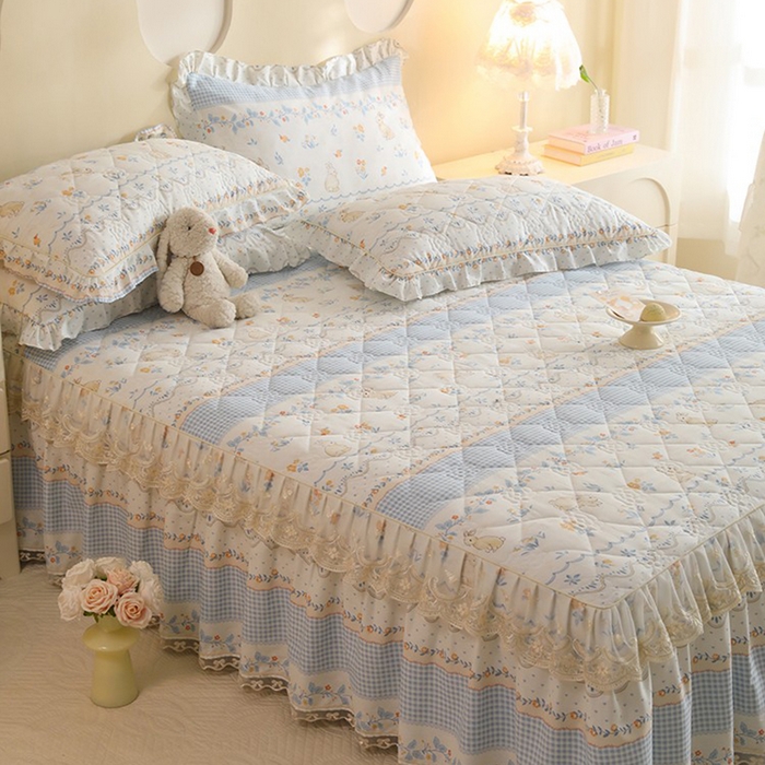 91家纺网 家纺一手货源 找家纺 美达家纺 2025新款全棉印花床裙四件套 花宠乐章-蓝