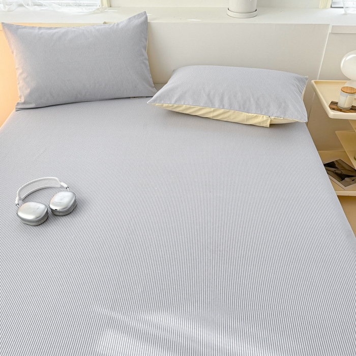 91家纺网 家纺一手货源 找家纺 眠博士2025新款全棉老粗布床笠 老粗布床笠-细条灰