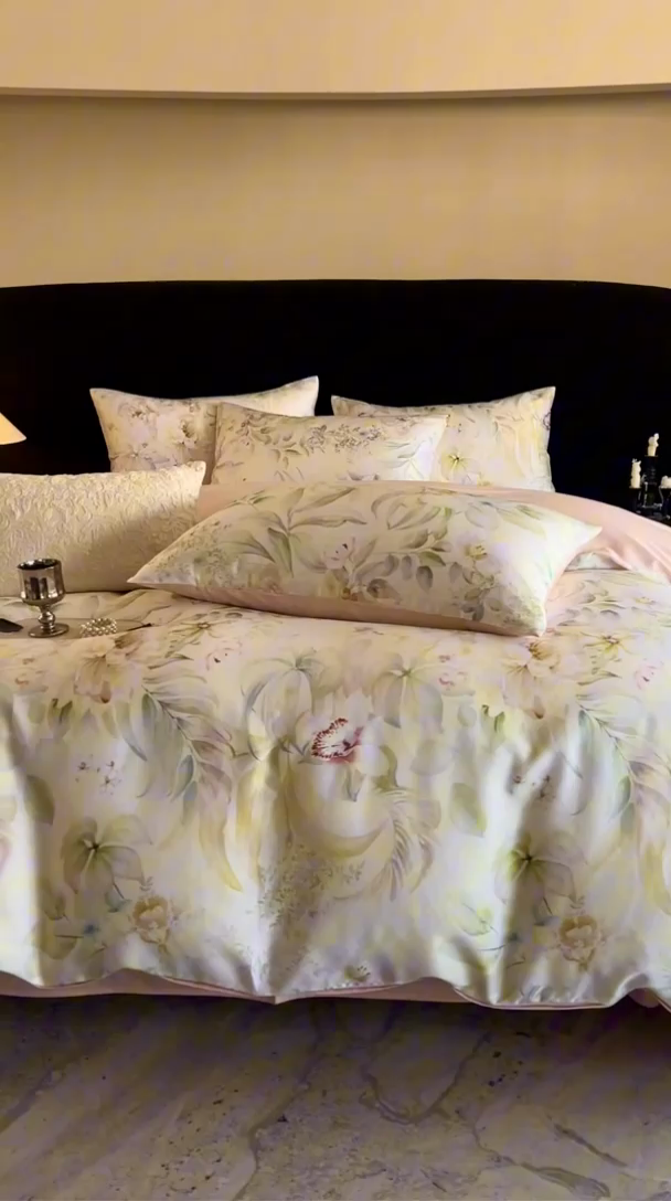 91家纺网 家纺一手货源 找家纺 立奥被业 2025新款60S数码印花四件套四件套 云馥-绿