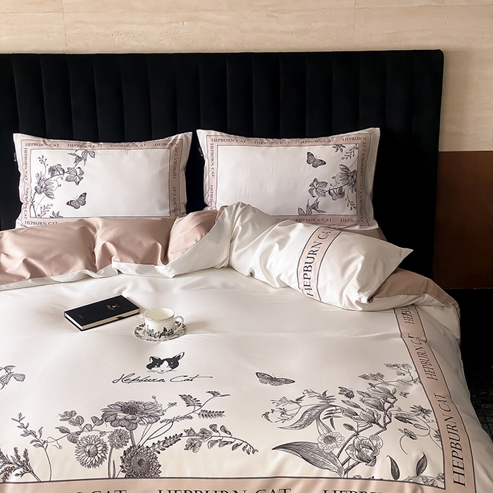 91家纺网 家纺一手货源 找家纺 （总）赫帛 2025新款赫本猫联名系列四件套-鸟语花香
