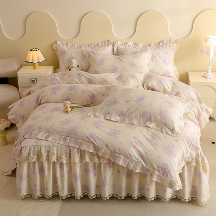 美达家纺 2025新款全棉印花床裙四件套 幽香私语黄