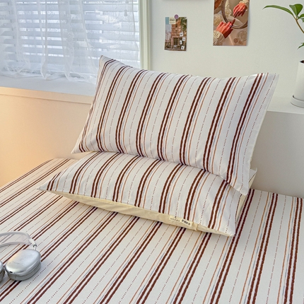 91家纺网 家纺一手货源 找家纺 眠博士2025新款全棉老粗布枕套 老粗布枕套-条纹咖