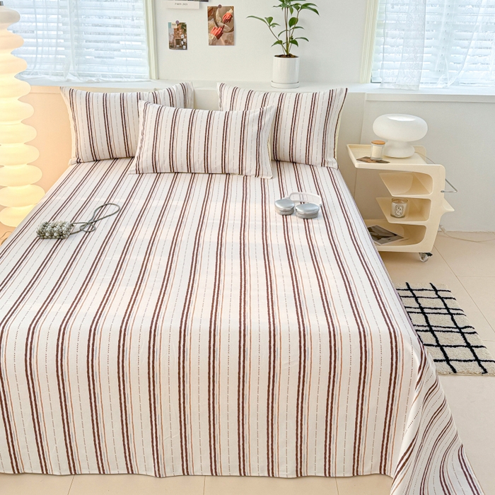 91家纺网 家纺一手货源 找家纺 眠博士2025新款全棉老粗布床单 老粗布床单-条纹咖