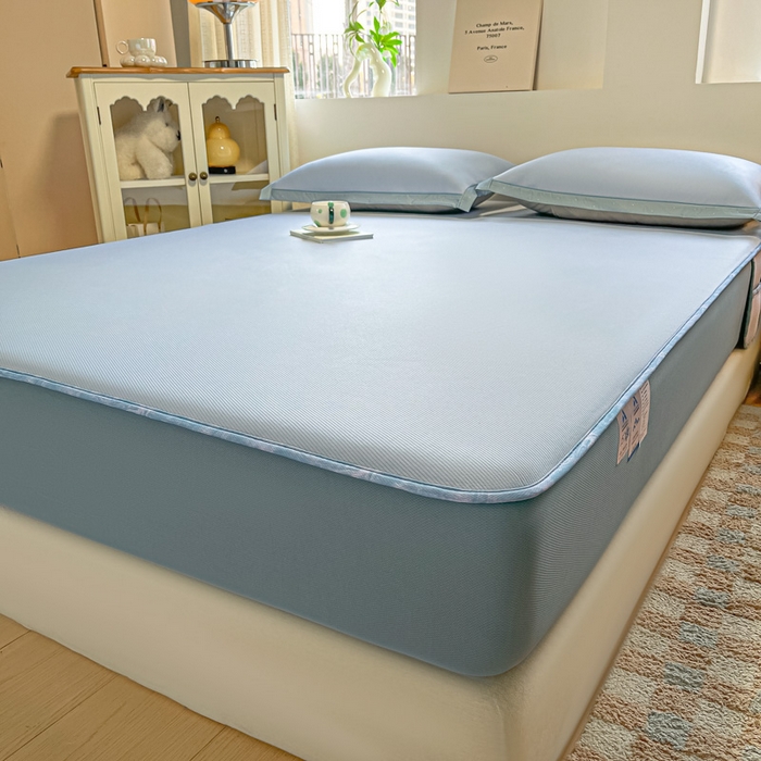 91家纺网 家纺一手货源 找家纺 鑫琪莱家纺 2025云母凉感冰丝席 床笠款-云母蓝